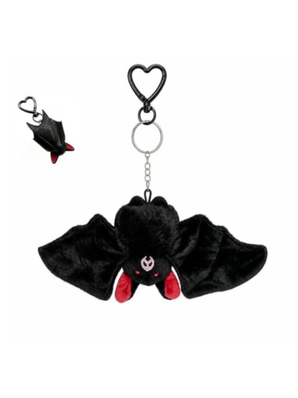 Bat Plush Keychain Charm with Heart Clip PVC Gothic Aesthetic Keyring